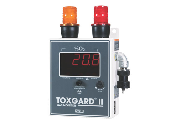 Simply connect the convenient ToxGard II Gas Monitor to a power source and a remote sensor, and it's ready to detect toxic gases, combustible gases and oxygen deficiency. The indoor/outdoor unit is housed in a rugged NEMA 4X enclosure and features a large LED screen, three levels of alarm and a failsafe fault relay output.